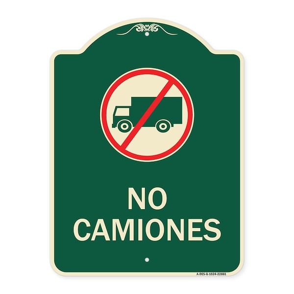 Spanish Traffic No Camiones No Trucks W/ Graphic Heavy-Gauge Aluminum Sign, 24" x 18", G-1824-22881